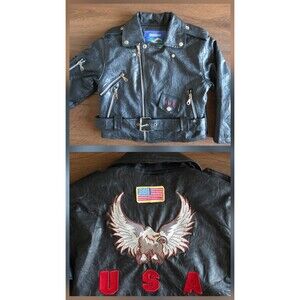 Faux Leather Biker Jacket 5T Embroidered USA Eagle Kids Outdoor Habitat Moto